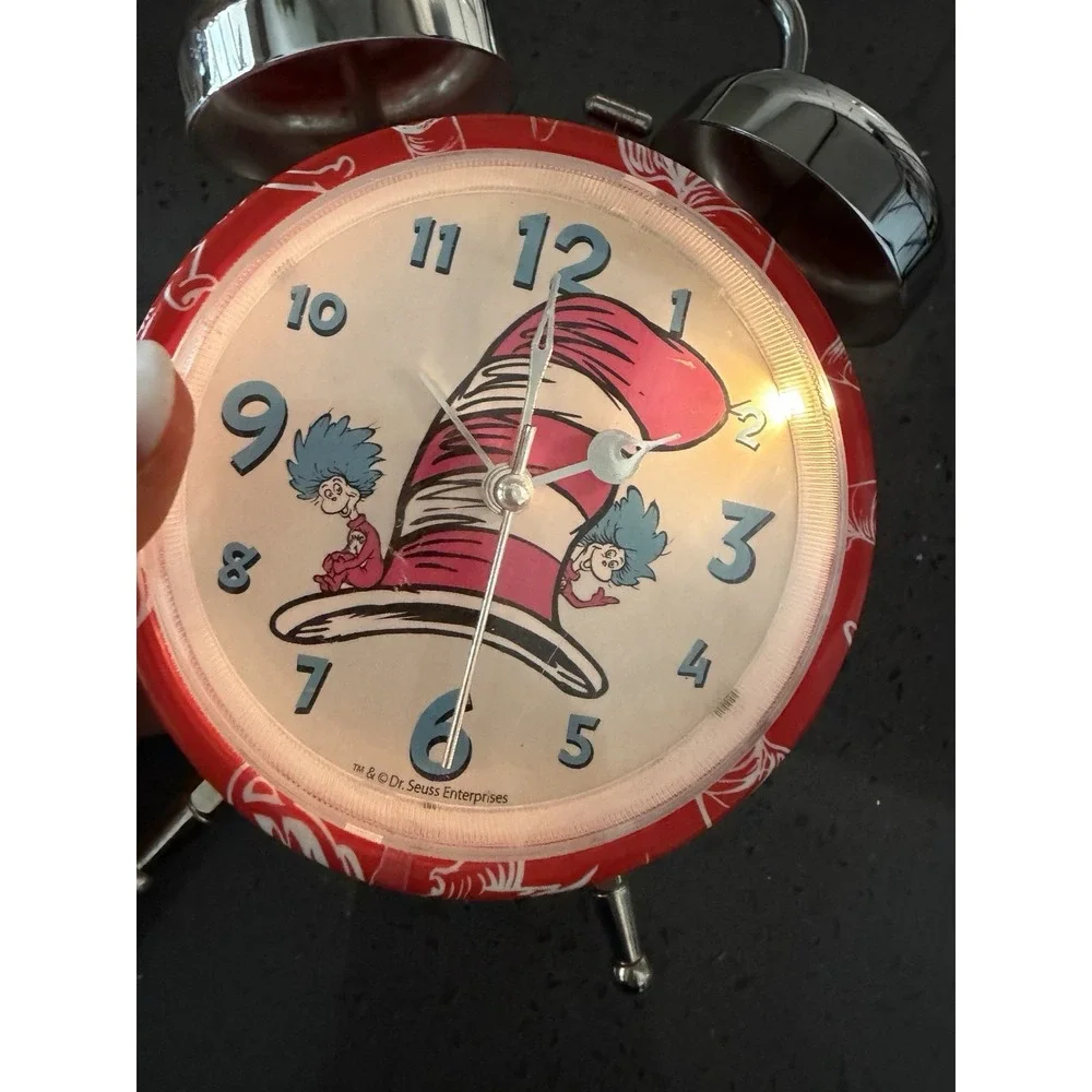 Dr Seuss The Cat In The Hat Thing 1 Thing 2 Twin Bell Alarm Clock Tested & Works